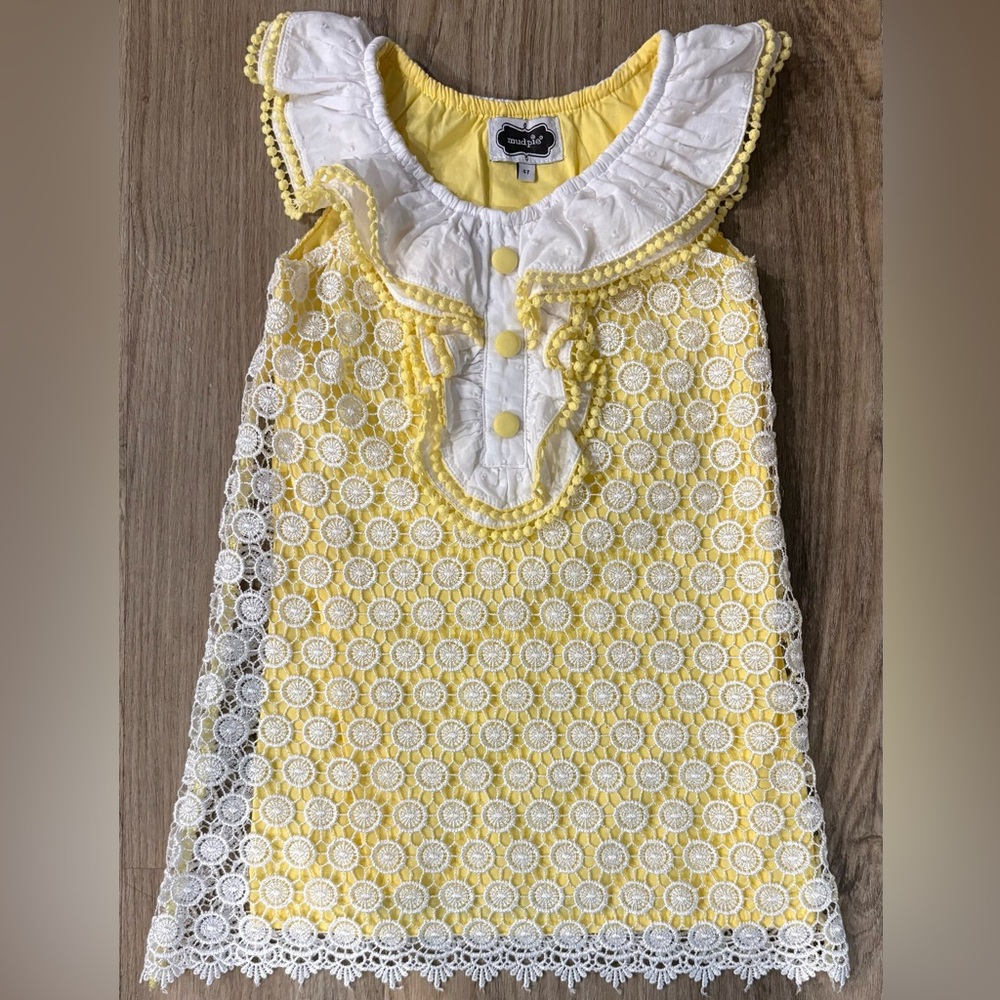 Mud Pie Yellow and White Lace Dress-size 4T